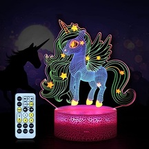 Hyt Unicorn Gece Lambası 3d Gece Lambası Uzaktan Kumanda İle Akıllı Dokunmatik Led Üç Renkli Değişen 3d Illusion Lamba --- Kreş Unicorn Hyt