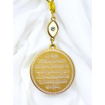 Elips Nazarlı Gold Çelik Çift Taraflı Ayetel Kürsi/ Nazar Ayeti A