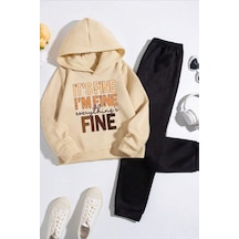 Uyguntarz Unisex Çocuk Fine Baskılı Eşofman Takımı Bej