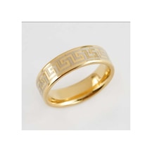 İşlemeli Gold Çelik Alyans Yüzük Gold - 664149510 Gold