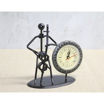 Premium Stil Sahibi Sanatsal Figür İlginç Hediyeler Metal Saatli Keman Çalan Müzisyen Çok Renkli