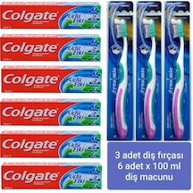 Colgate 3 Etki Çürüklere Karşı Naneli Diş Macunu 6 x 100 ML + Diş Fırçası 3 Adet Colgate 3 Etki Çürüklere Karşı Naneli Diş Macunu 6 x 100 ML + Diş Fırçası 3 Adet