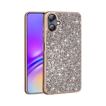 Samsung Uyumlu GalaxyA06 Kılıf Simli Pırlanta Taşlı Kamera Yükseltili Silikon Celikaksesuar Altın