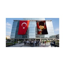 Mavi Gözlü Kalpaklı Gazi Mustafa Kemal Atatürk Ay Yıldız Poster Bayrak Ve Türk Bayrağı Premium Raşel Kumaş 2'li Set 10x15 Metre Ata37 Diğer