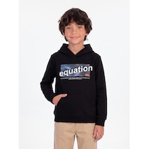 Onloox Erkek Siyah Erkek Çocuk Siyah Pamuklu Kapüşonlu Uzun Kollu Regular Kalıp Yazı Baskılı Sweatshirt 8-12 Yaş