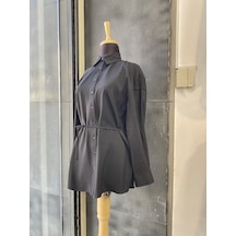 Pera Moda Çok Yönlü Bağlanabilir Oversize Gömlek Siyah