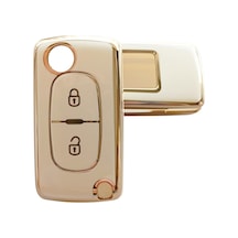 Peugeot 107 206 207 307 308 406 3008 Anahtar Kılıfı 2 Tuşlu Model Beyaz Gold