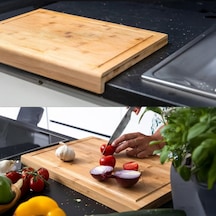 Üstü Bambu Kesme Tahtası Kaymaz Ekmek Tahtası Kenarlı Kesme Tepsisi Orta Boy 35cm 25cm - Tezgah Üstü Bambu Kesim Çok Renkli