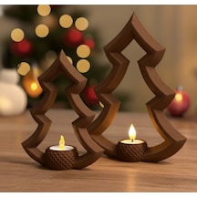 Yılbaşı Ağacı Tealight Mum Tutucu 2'li Set 18 Cm Ve 14 Cm Led Mum Hediyeli 3d Baskı Dekor