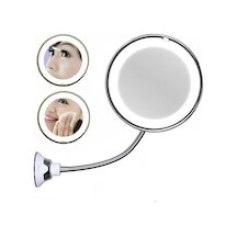 Flexible 10x Zoomlu Esnek Işıklı Çerçeveli Makyaj Aynası Beyaz