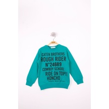 Toontoy Kids Toontoy Erkek Çocuk Relax Fit Bisiklet Yaka Baskılı Sweatshirt - 2 İplik Koyu Yeşil