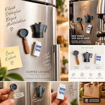 Coffee Lovers 3'lü Kahve Temalı Dekoratif Magnet Seti Moka Pot Portafilter Süt Kutusu