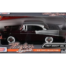 Motormax 1957 Chevy Bel Air Burgundy Metallic And Silver Metallic "timeless Legends" Series 1/24 Model Araba