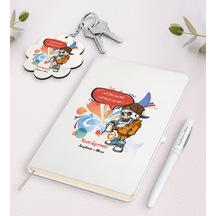 Kişiye Özel Resim Öğretmeni Beyaz Defter Kalem Ve Anahtarlık Hedi N11.11553