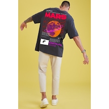 Flood Of Style Erkek Gri Mars Sırt Baskılı Oversize T-shirt