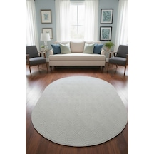 Raschel Carpet Premium Oval Yıkanabilir Leke Tutmaz Yaprak Emboss Açık Gri Özel Seri Kaymaz Taban Halı Yolluk Açık Gri
