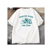 Tarzsokak Rizz Em Tism İle Vintage T Shirt Erkek Kadın Retro 90s Komik Rakun Grafik T Shirt Harajuku Pa 2822 Beyaz