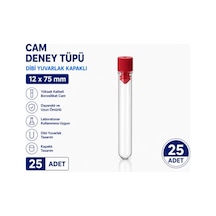 12x75 Mm Cam Deney Tüpü Dibi Yuvarlak Kapaklı 25 Adet Laboratuvar Test Tüpü