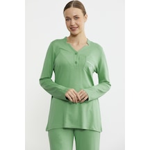 Sementa Yarım Düğmeli Cep Detaylı Pijama Takım - Yeşil Yeşil