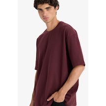 Defacto Oversize Geniş Kalıp Bisiklet Yaka Kısa Kollu Tişört E9798ax25aubr230 Bordo