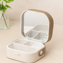 Aynalı Makyaj Ve Takı Organizer Çanta 9x9x3.7 Cm - 4 Bölmeli Çr