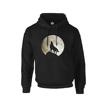 Kurt Ve Ay Siyah Erkek Fermuarsız Kapşonlu Kurt Ve Ay Siyah Erkek Fermuarsız Kapşonlu