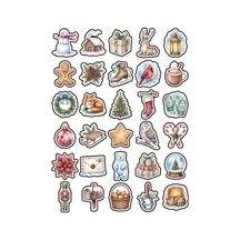 30 Adet Nostaljik Sulu Boya Kış Temalı Sticker Seti - Laptop Defter Ajanda İçin Çok Renkli