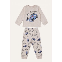 Defacto Baskılı Uzun Kollu Pijama Üstü Esnek Belli Uzun Pijama Altı 2li Pijama Takımı Erkek Bebek I1284a526aubg114 Bej-bg114