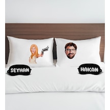 Bk Gift Kişiye Özel Karikatürlü Pamuklu Yastık Kılıfı Ve Göz Bandı Çift Uyku Seti-1, Tasarım Ev Tekstili, Uyku Bandı, Ev Hediyesi