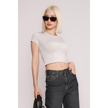 Gri Basic Kadın Tişört / Vücuda Oturan Kesim Mg1681