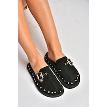 Fox Shoes Y918143802 Siyah Süet Önü Kapalı Zımba Detaylı Sabo Terlik