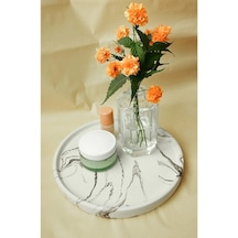 Dekoratif 24 Cm Yuvarlak Mum, Saksı Ve Takı Tabağı, Mumluk, Organizer Tabak, Kase, Tepsi - Beyaz Siyah
