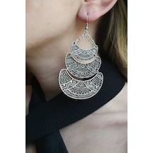 Gümüş Kaplama Antik Desenli Kadın Sallantılı Küpe