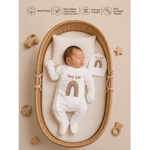 Pia Baby İsimli Kız Bebek Tulum %100 Pamuk İsme Özel Organik Baskılı Bebek Tulumu 1107t3x Ekru