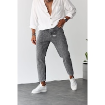 Boyfriend Gri Renk Asit Yıkamlı Eskitme Kot Erkek Pantolon Gri