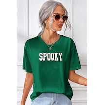 Unisex Spooky Baskılı T-shirt Yeşil