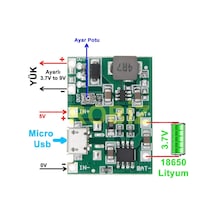 Tp4056 18650 Lityum Pil Şarj Micro Usb Ayarlı Voltaj Yükseltici 3-7v To 27v Boost Step Up Lion Akü