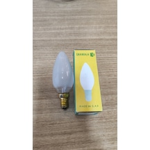 Shahbaa E14 İnce Duy 25 Watt Klasik Akkor Mum Ampul - Avize İçin Dekoratif Buzlu Sarı Işık