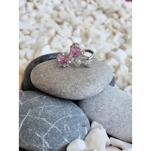 Eva Takı Store Papyon Fiyonk Model Pembe Taşlı Ayarlanabilir Silver Renk Çelik Yüzük Silver