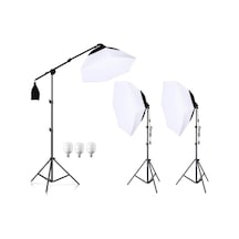 3 Lü Ürün Reklam Moda Makyaj Canlı Yayın Stüdyo İçin 70cm Octagon Softbox 195w Led Sürekli Işık Seti