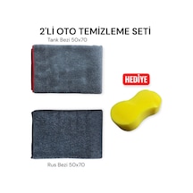 2'li Mikrofiber Oto Temizleme Bez Seti, Tank Bezi + Rus Bezi 50x70 Araç Yıkama Süngeri