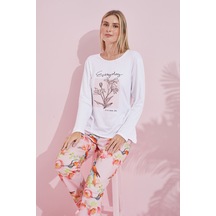 Siyah İnci Pamuklu Örme Pijama Takım 24240178 Beyaz