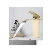 Rena Design Lavabo Bataryasi Mat Gold Şelale Kare Gövde Eğimli Havza Banyo Armatür Çift Giriş Musluk Lüks Ergo