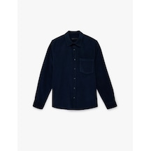 Koton Regular Fit Klasik Yaka Cepli Pamuklu Uzun Kollu Fitilli Kadife Gömlek Indıgo 6sam60067hw İndigo