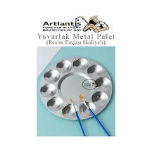 Yuvarlak Metal Palet 1 Adet Metal Boya Paleti 10 Hazneli 17 Cm Paslanmaz Resim Boyama Paleti Fırça Hediyeli