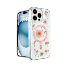 Newface Apple İphone 16 Pro Max Kılıf Daisy Simli Magsafe Kapak - Pembe