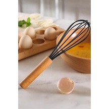 Bambu Saplı Silikon Yumurta Çırıpıcı - Çırpma Teli 24 Cm Siyah Silikon Diğer