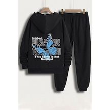 Uyguntarz Unisex Kelebek Baskılı Eşofman Takımı Siyah