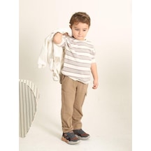 Nanica Kids Erkek Çocuk Beli Lastikli Dokulu Kargo Pantolon-15728 Kahverengi