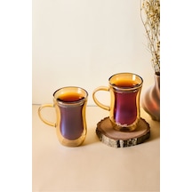 Amber 2'li Isıya Dayanıklı Çift Cidarlı Kulplu Cam Çay Bardağı 150 Ml Amber Amber